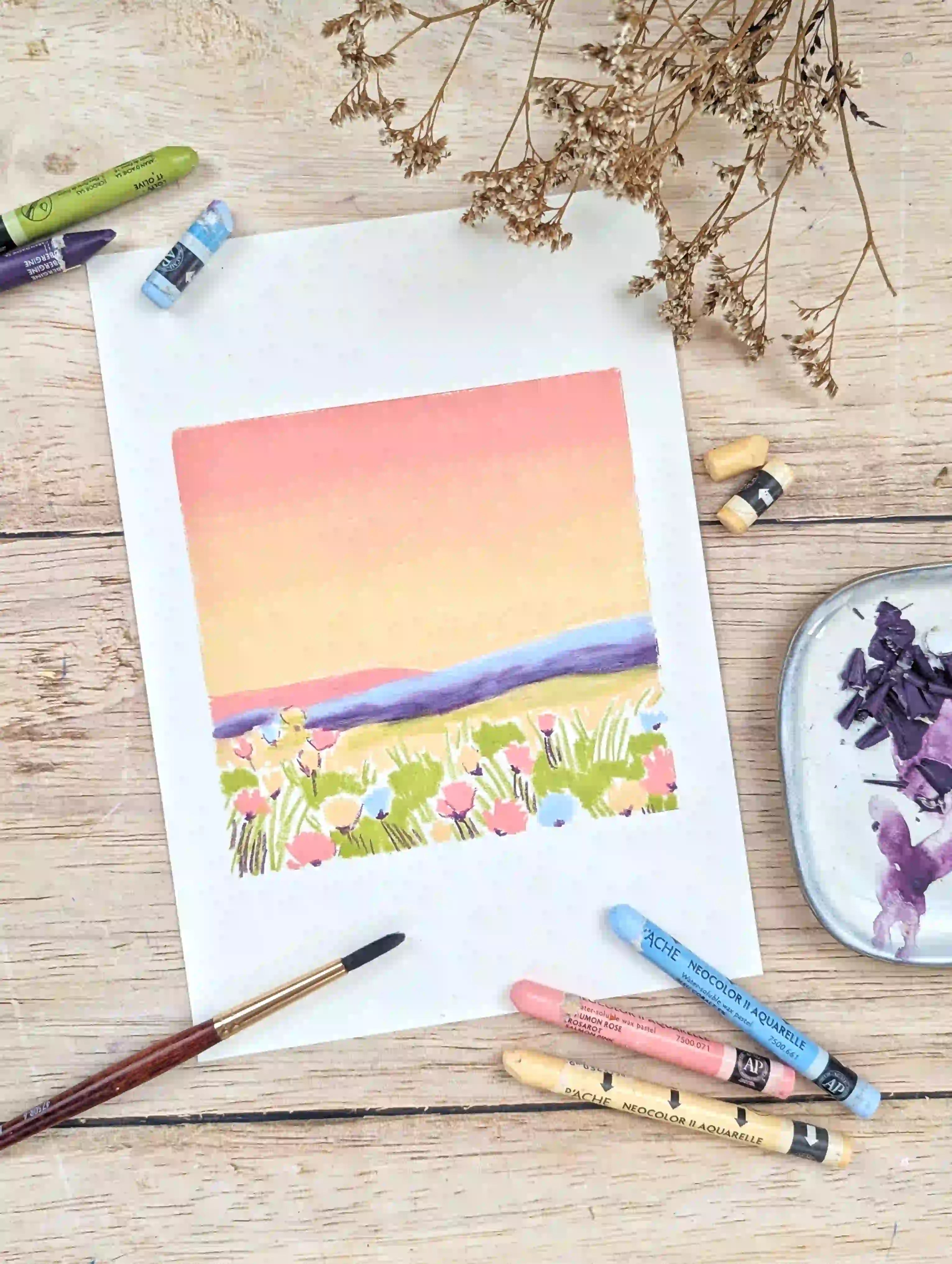 modèle campagne fleurie pastels aquarellables