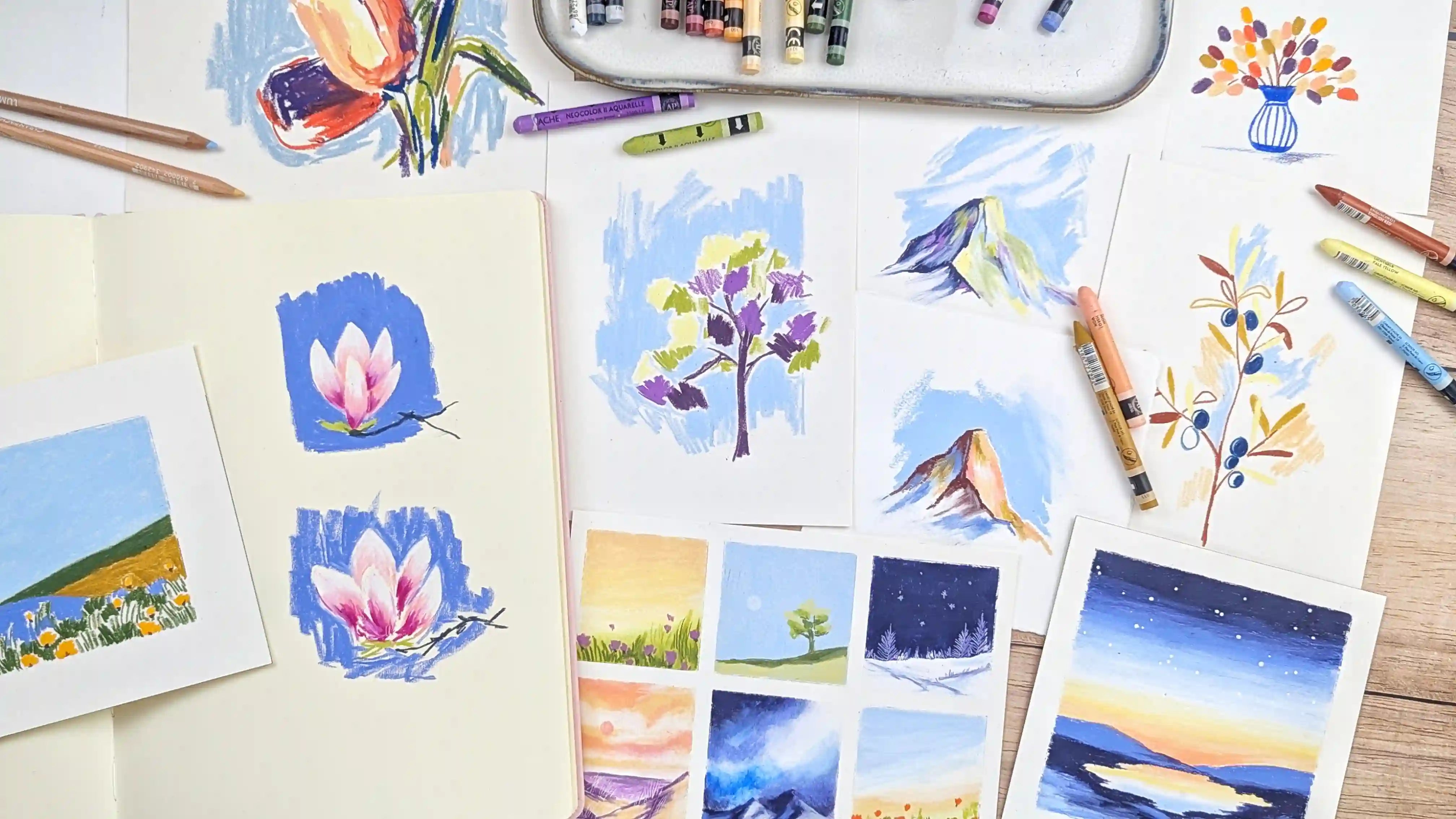 cours en ligne pastels aquarellables neocolors II techniques sèches