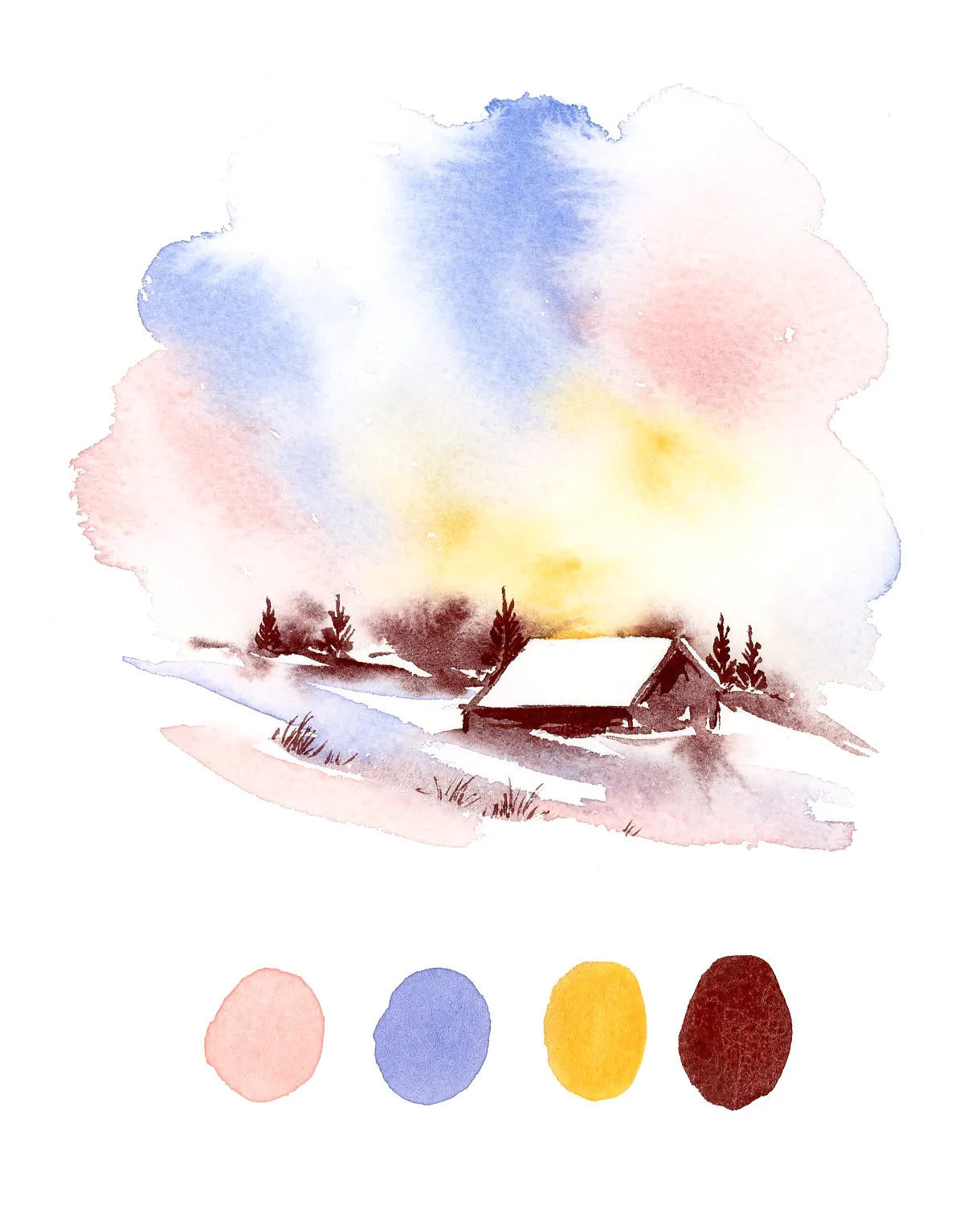 chalet enneigé à l'aquarelle cours en ligne débutant